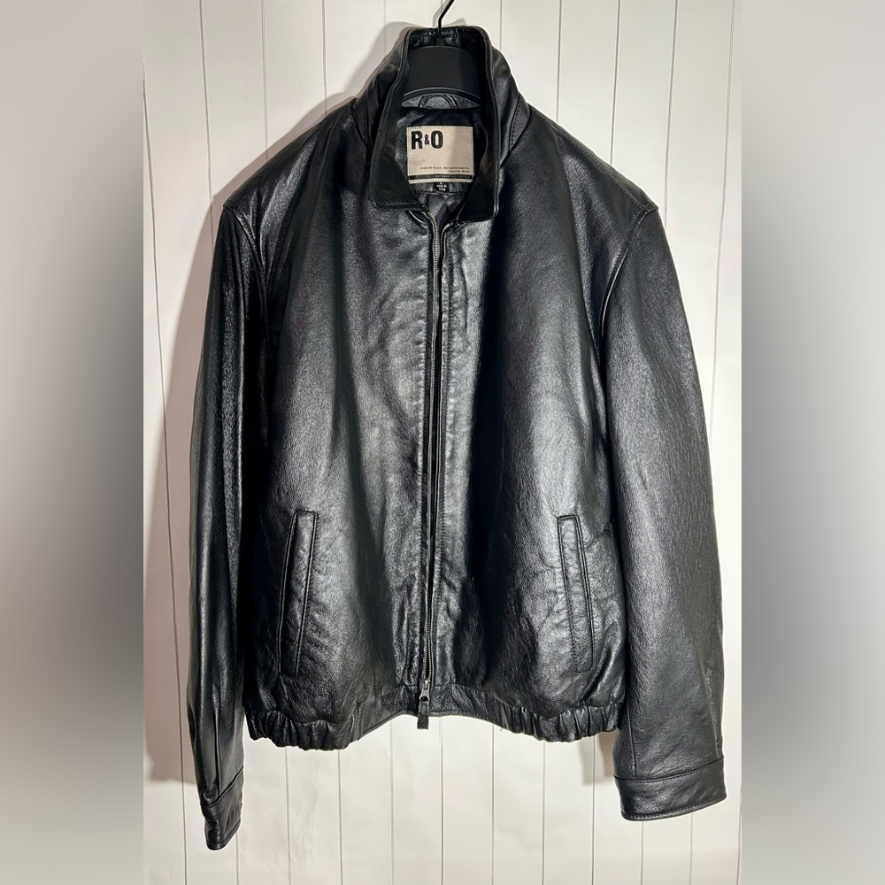 Men's Black Leather Classic Zip Jacket Quilted Lining Casual Pristine R&O Bomber - Picture 15 of 15